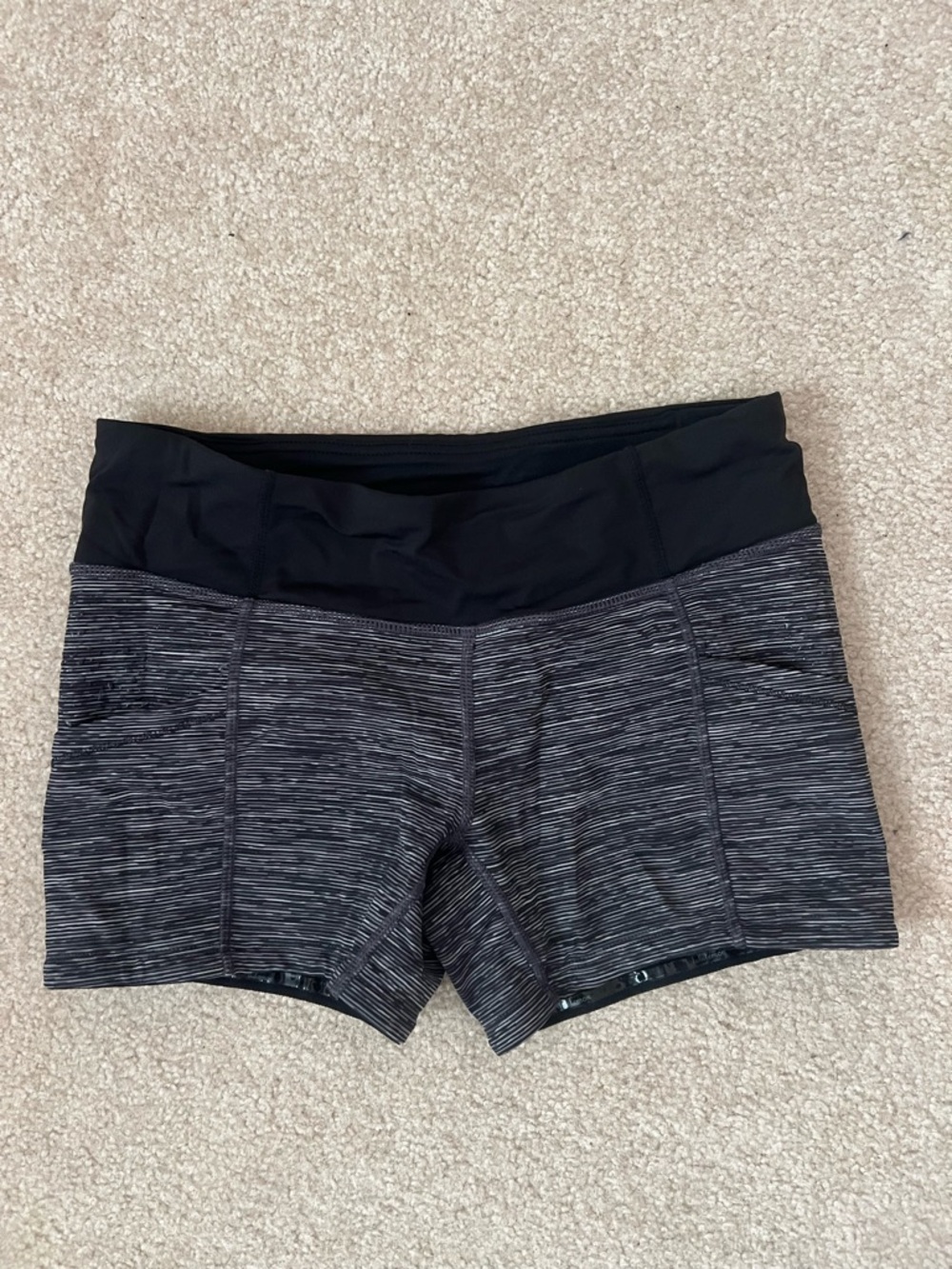 Lululemon Black Heather Striped Bike Shorts